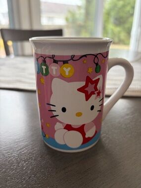Sanrio Hello Kitty Pink and Red Ceramic Mug with Star Accent Set Of 2